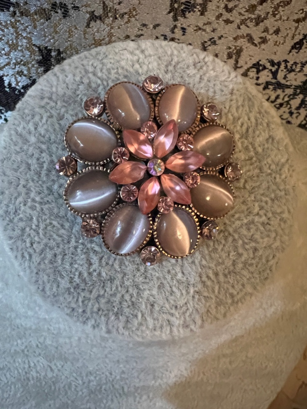 Pink Cat’s Eye & Crystal Floral Brooch ~ Vintage-Inspired Pin | Romantic Jewelry